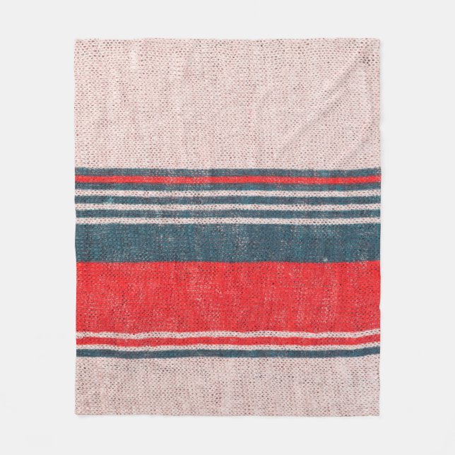 Linen knitwear texture with red print stripes  fleece blanket (Front)