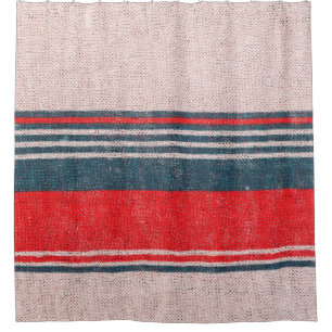 Linen knitwear texture with red print stripes  shower curtain