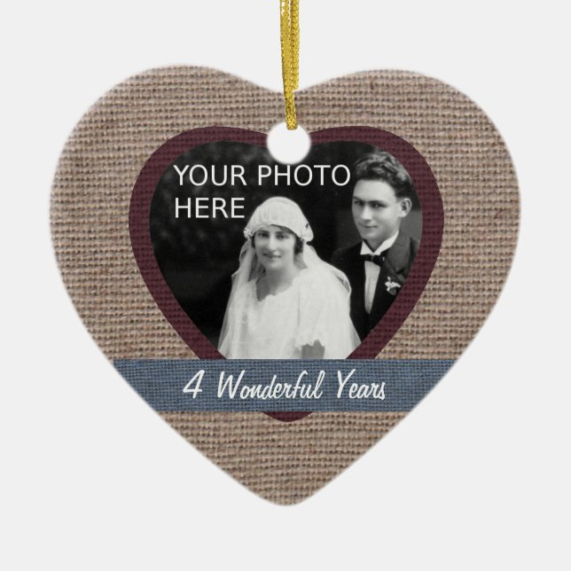 "Linen" Look 4th Wedding Anniversary Ornament (Front)