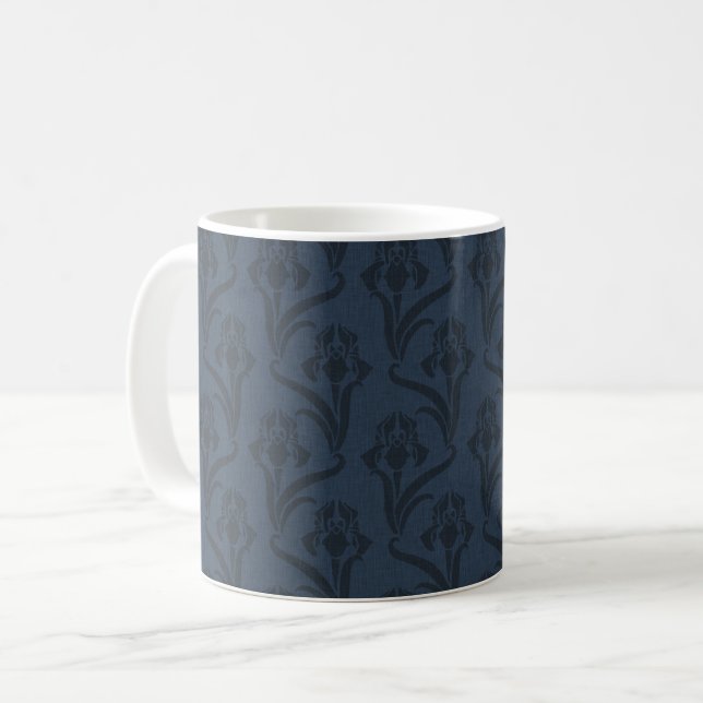 Linen-Look Art Nouveau Irises Coffee Mug (Front Left)