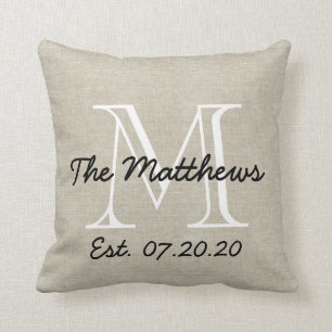 Linen Look Custom Family Monogram Cushion