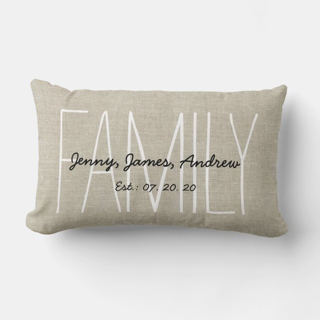 Linen Look Custom Family Monogram Personalised Lumbar Cushion (Front)