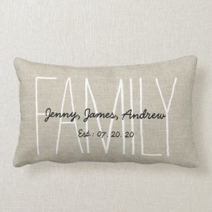 Linen Look Custom Family Monogram Personalised Lumbar Cushion