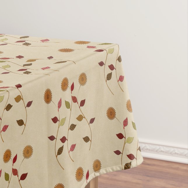 Linen Look  Flowers Leaves Pattern Tablecloth (In Situ)