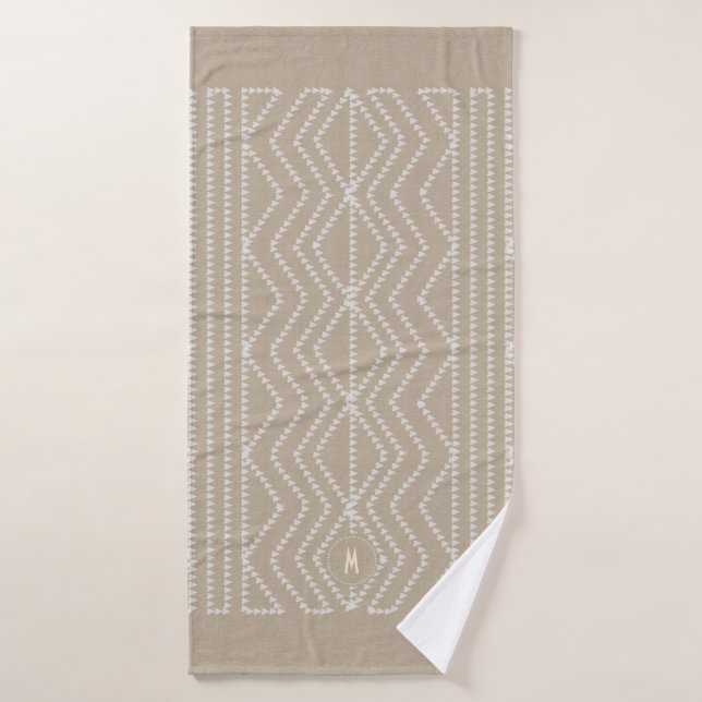 Linen Look Geometric Arrows Monogrammed Bath Towel (Bath Towel)
