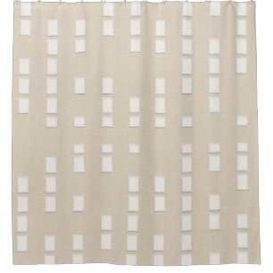 Linen Look Geometric Blocks Pattern Shower Curtain