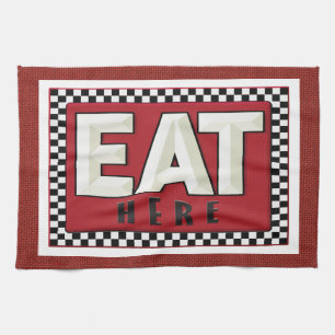 Linen Look Retro Sign Kitchen Towels