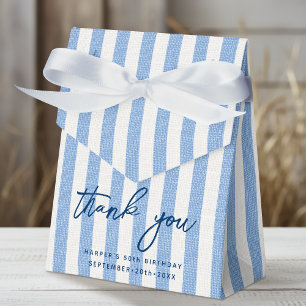Linen Look Striped Birthday Thank You Blue White Favour Box