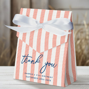 Linen Look Striped Birthday Thank You Coral Party Favour Box