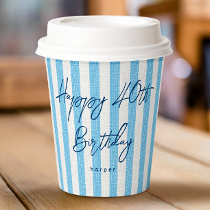Linen Look Striped Celebration Birthday Light Blue Paper Cups
