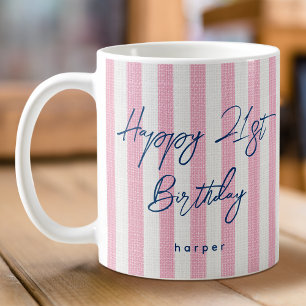Linen Look Striped Happy Birthday 21st Pink Coffee Mug