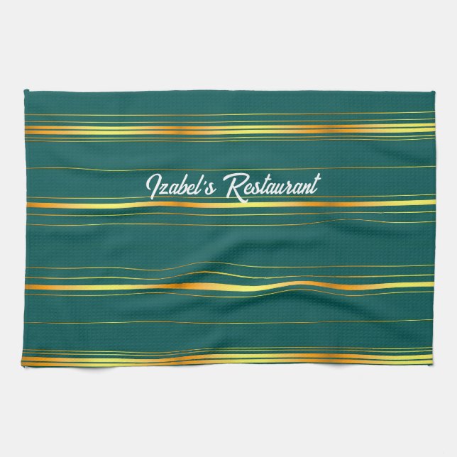 Linen Luxury Modern Green Gold Texture Collection Tea Towel (Horizontal)