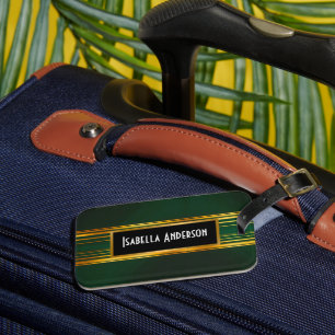 Linen Luxury Trendy Green Gold Texture Collection Luggage Tag