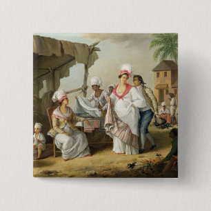 Linen Market, Roseau, Dominica, c.1780 (oil on can 15 Cm Square Badge