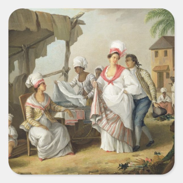 Linen Market, Roseau, Dominica, c.1780 (oil on can Square Sticker (Front)