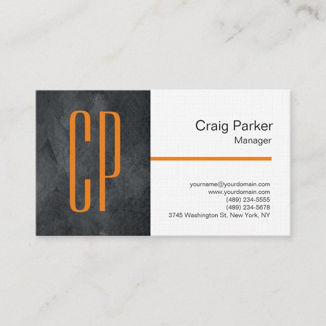 Linen Modern Grey White Monogram Professional Business Card (Front)