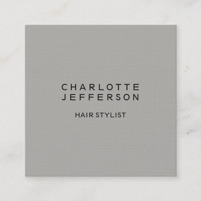 Linen Modern Minimalist Professional Square Grey Square Business Card (Front)