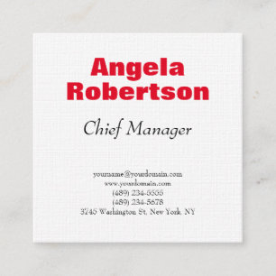 Linen modern plain simple minimalist red white square business card