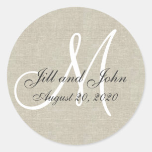Linen Monogram Wedding Favour Sticker