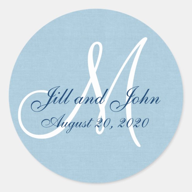 Linen Monogram Wedding Favour Sticker (Front)