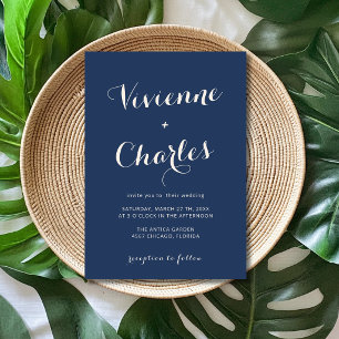 Linen & Navy Minimal Modern Calligraphy Wedding Invitation