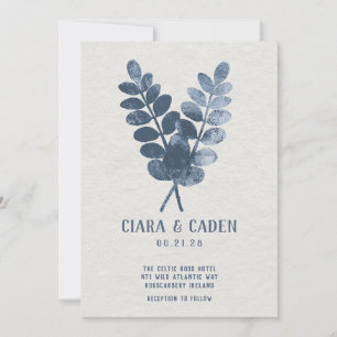 Linen Palms Navy Wedding Invitation