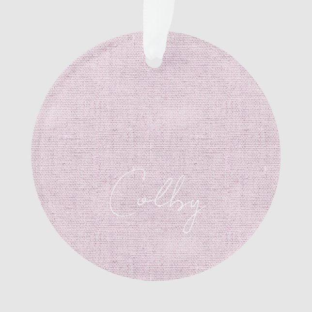 Linen Pastel Pink Baby Girl Name Birthdate Sweet Ornament (Front)