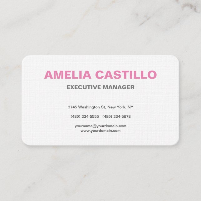 Linen Pink White Modern Elegant Simple Minimalist Business Card (Front)