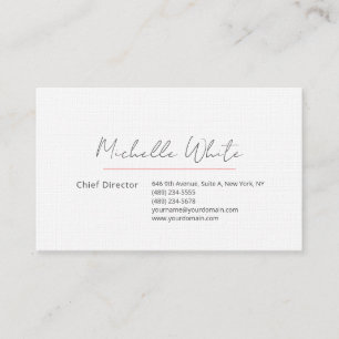 Linen Plain Elegant White Professional Modern Business Card