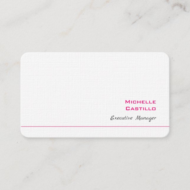 Linen Plain Feminine Minimalist Pink White Business Card (Front)