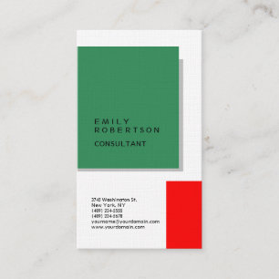 Linen Plain Green Red White Modern Minimalist Business Card