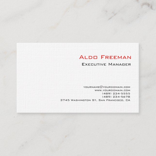 Lİnen Professional Clean Plain White Minimalist Business Card (Front)