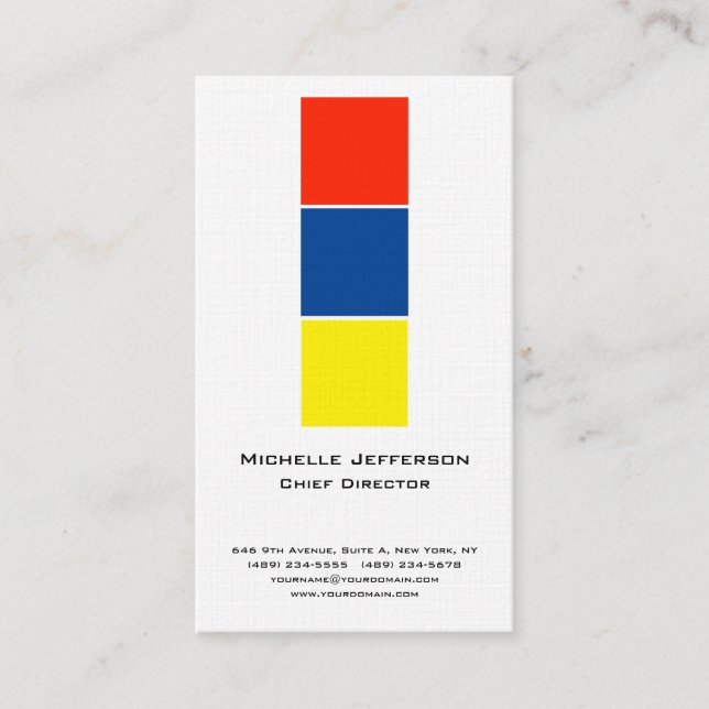 Linen Professional Modern Blue Yellow Red White Business Card (Front)
