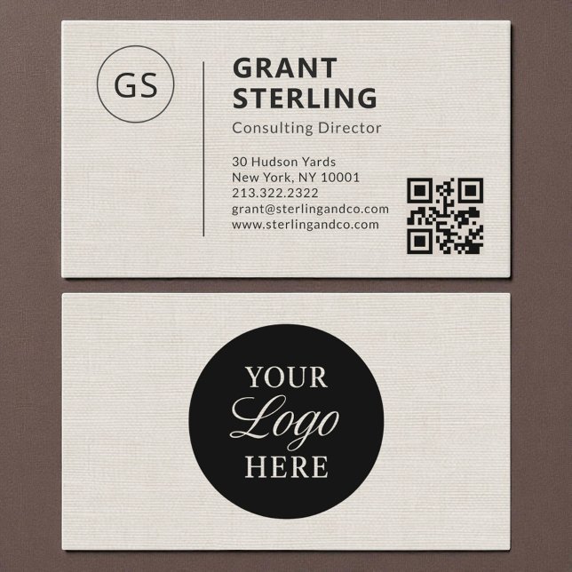 Linen Professional QR Code Company Logo  Business Card (Creator Uploaded)