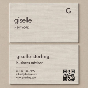 Linen QR Code Minimalist Monogram Business Card