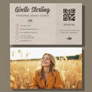 Linen QR Code Photo Monogram Social Media Business Card