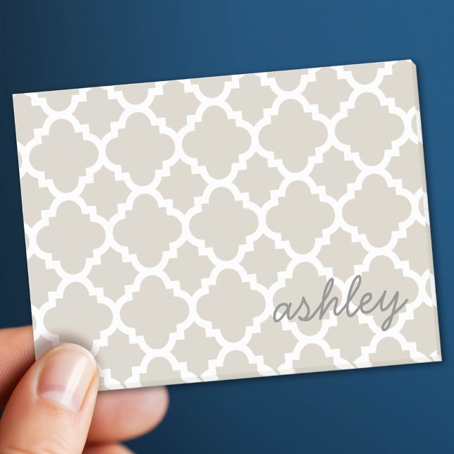 Linen Quatrefoil Pattern with Personalised Name Post-it Notes (Custom Post It Notepad)