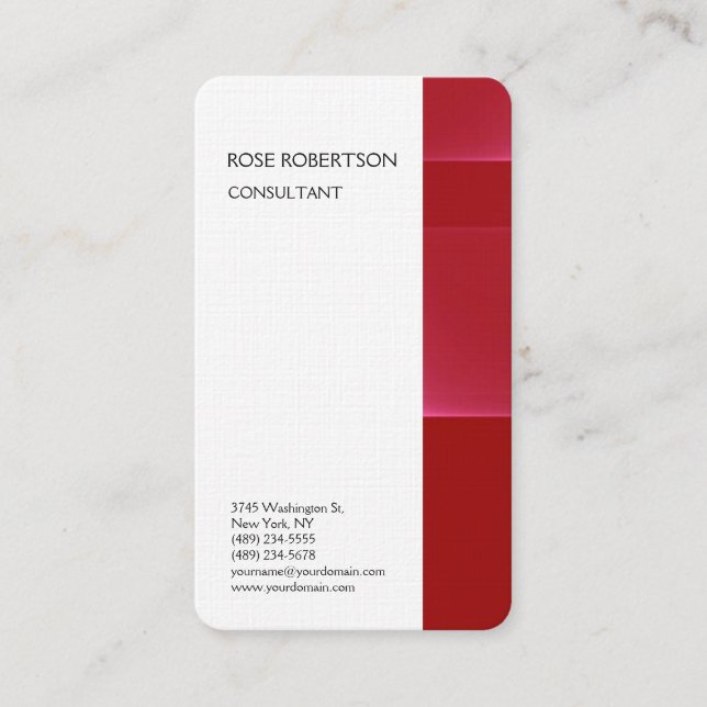 Linen Red White Minimalist Professional Plain Business Card (Front)