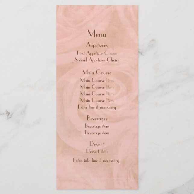 Linen Roses Wedding Any Event Menu (Front)