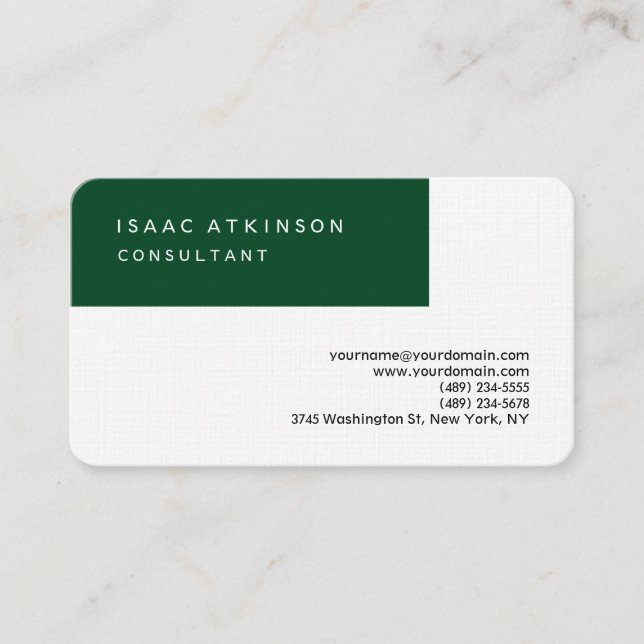 Linen Rounded Elegant Forest Green Professional Business Card (Front)
