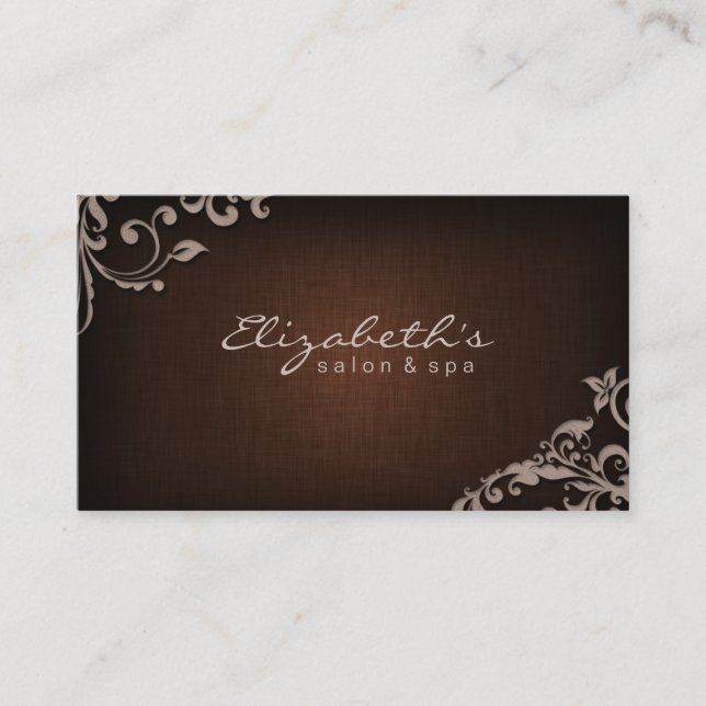 Linen Salon Spa Floral Flowers Brown Beige Business Card (Front)