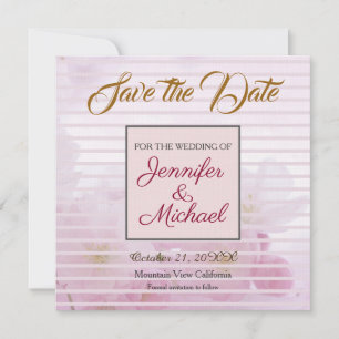 Linen Save the Date Wedding Pink Flowers Elegant