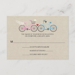 Linen Style Bicycle Pink Wedding Reply RSVP Card