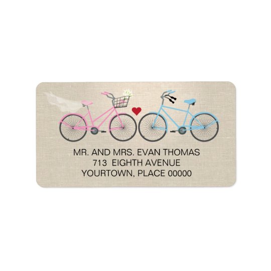 Linen Style Bicycle Wedding Return Address Address Label