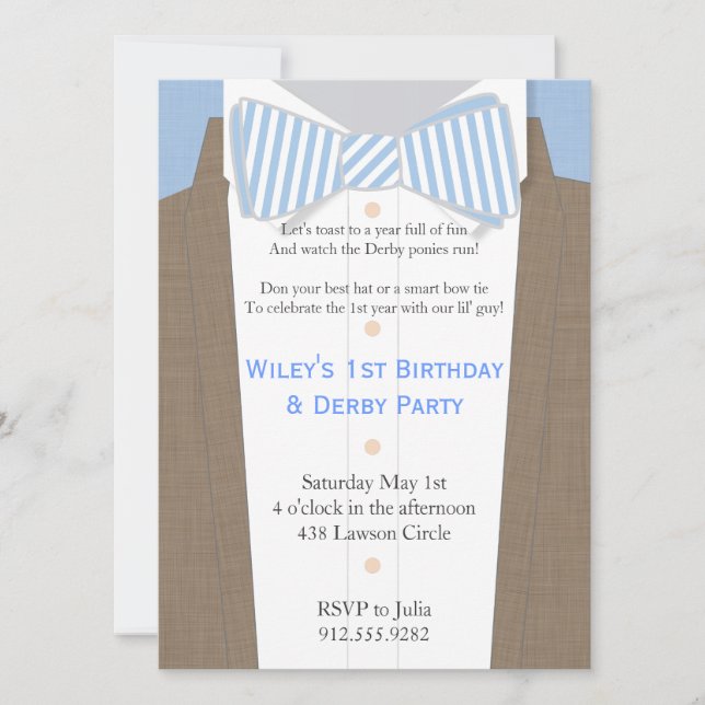Linen Suit and Seersucker Bow Tie Party Invitation (Front)