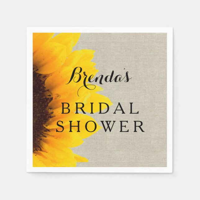 Linen Sunflower | Bridal Shower Paper Napkins (Front)