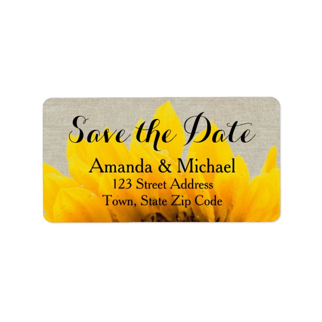 Linen Sunflower Rustic Save the Date Label (Front)