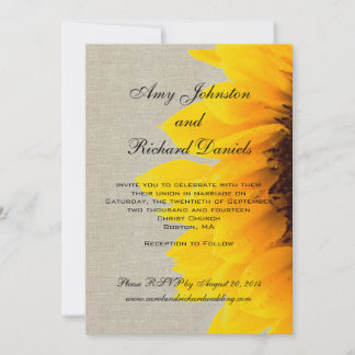Linen Sunflower Rustic Wedding Invitation