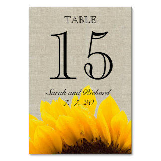 Linen Sunflower Rustic Wedding Table Number Card