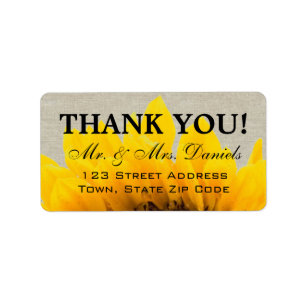 Linen Sunflower Rustic Wedding Thank You Label